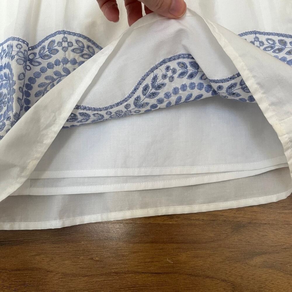 Ann Taylor Loft Women's Vtg Pleated Skirt Sz 0P White & Blue Embroidered Cotton - Picture 5 of 9